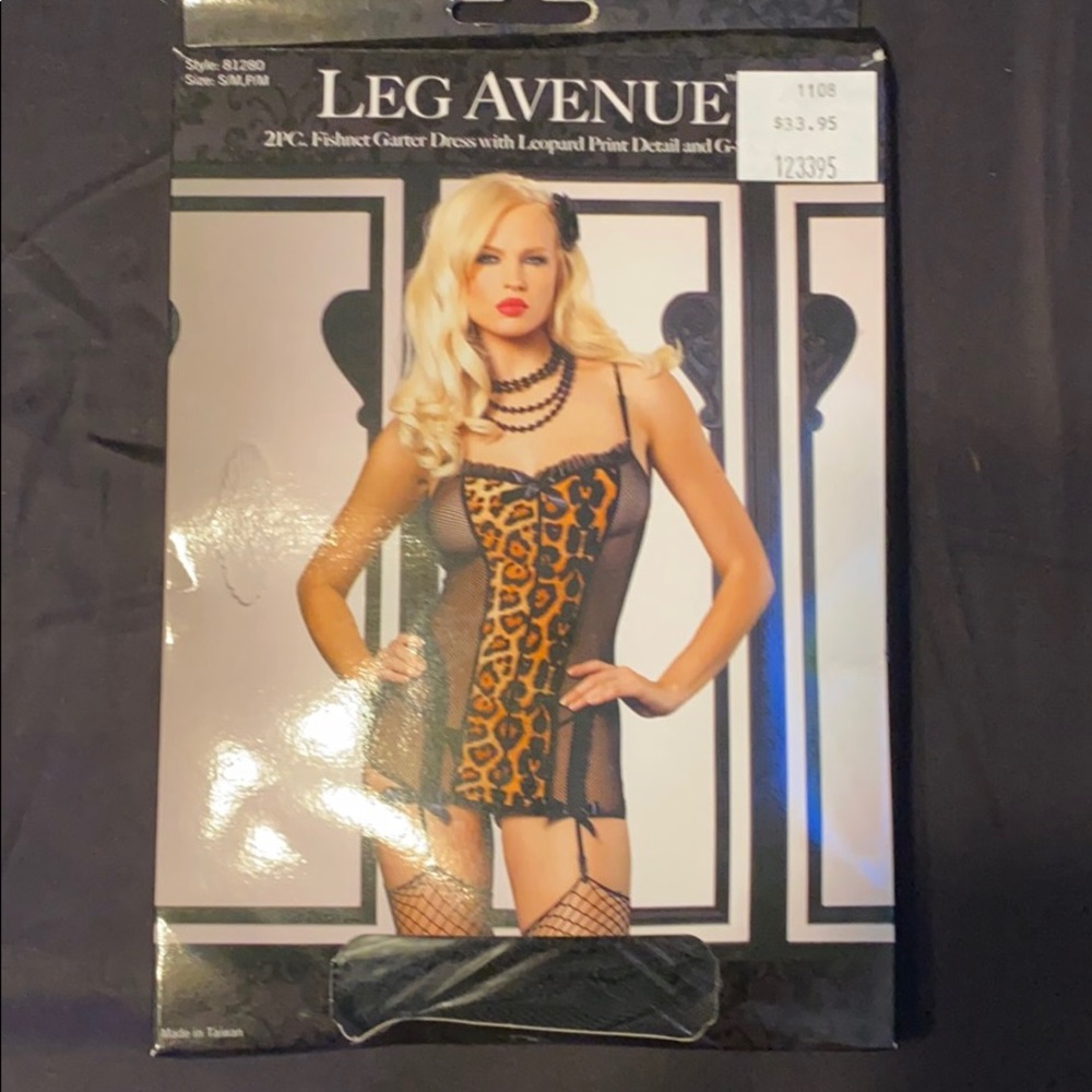 Fishnet dress with leopard print detail
